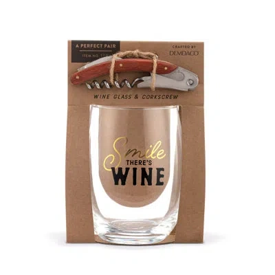 Demdaco Smile Wine Glass & Corkscrew Set - 10oz In White