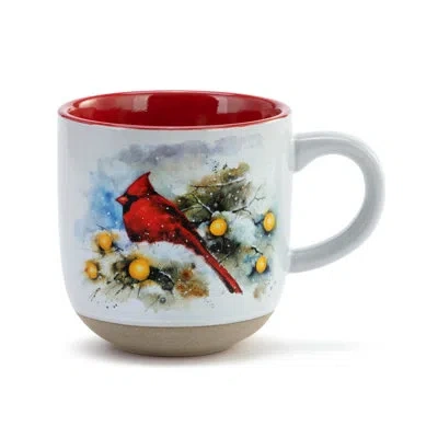 Demdaco Snow Frosted Cardinal Mug And Card Set In White;green;red