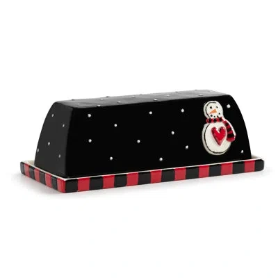 Demdaco Snowman Polka Dot Butter Dish - 7x3in In Black