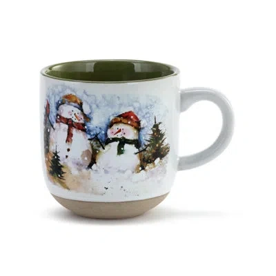 Demdaco Snowmen Winter Scene Mug And Card Set In White;light Green