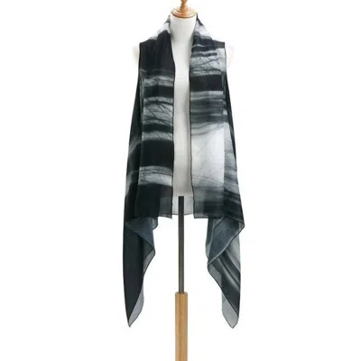 Demdaco Striped Trees Photo Scarf Vest Ruana In Black/white In Multi