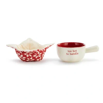 Demdaco Too Hot Soup Crock And Bowl Cozy In White;red