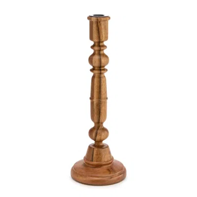 Demdaco Turned Wood Candleholder In Medium Tone In Pink