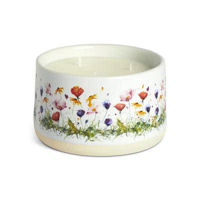 Demdaco Wildflowers 3-wick Candle - 15oz In White
