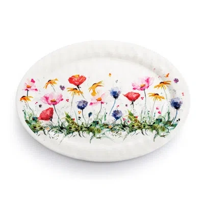 Demdaco Wildflowers Large Melamine Oval Platter - 20x14in In White