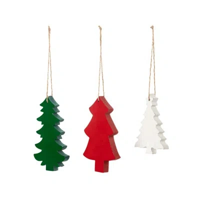 Demdaco Wood Enamel Red White Green Tree Ornaments - 3 Assorted In White;green;red