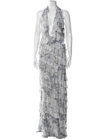 Pre-owned Deme Animal Print Long Dress In Grey
