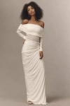 Deme By Gabriella Bella Long-sleeve Off-shoulder Maxi Dress In White