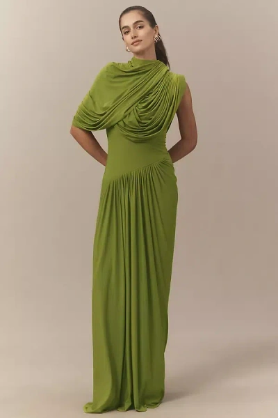 Deme By Gabriella Bloom Mock-neck Maxi Dress In Green