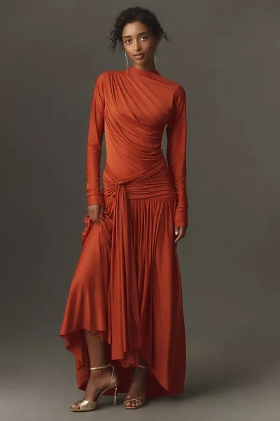 Deme By Gabriella Crocus Long-sleeve Maxi Dress In Orange