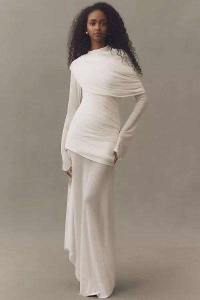 Deme By Gabriella Isla Long-sleeve Draped Maxi Dress In Brown