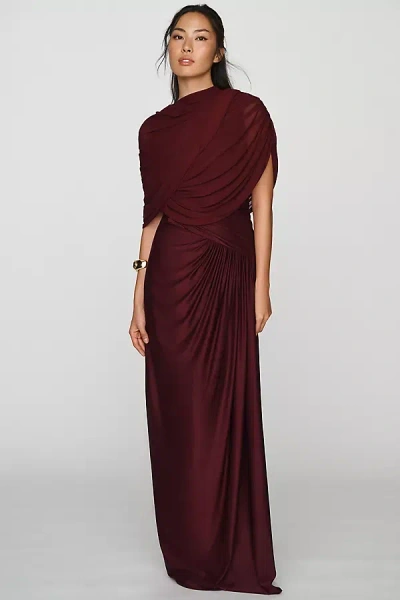 Deme By Gabriella Jasmine Draped Maxi Dress In Burgundy