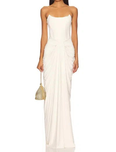 DEME BY GABRIELLA PEARL GOWN STRAPLESS MAXI DRESS IN OFF WHITE