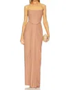 Deme By Gabriella Pearl Strapless Maxi Gown In Brown In Brown