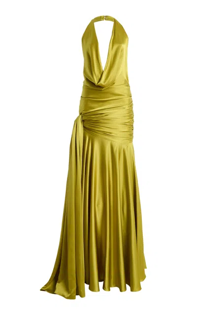 Deme Exclusive Brenda Pleated Silk Maxi Dress In Green