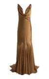 Deme Exclusive The Colleen Cowl-neck Chiffon Gown In Brown