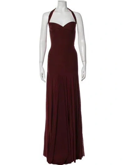 Pre-owned Deme Halterneck Long Dress In Burgundy