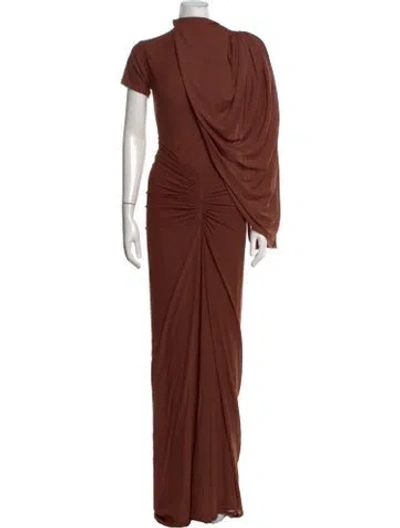 Pre-owned Deme Mock Neck Long Dress In Brown