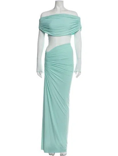 Pre-owned Deme Off-the-shoulder Long Dress In Green