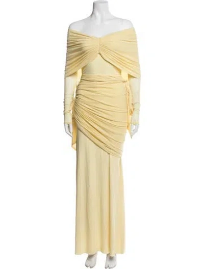 Pre-owned Deme Off-the-shoulder Long Dress In Yellow