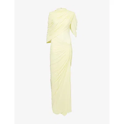 Deme Womens Butter Yellow Beth Draped Stretch-woven Maxi Dress