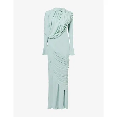 Deme Womens Donna Draped Stretch-jersey Maxi Dress Dirty Mint Xl