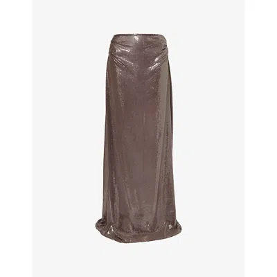 Deme Womens Espresso Brown Spencer Ruched Sequinned Top And Skirt Set