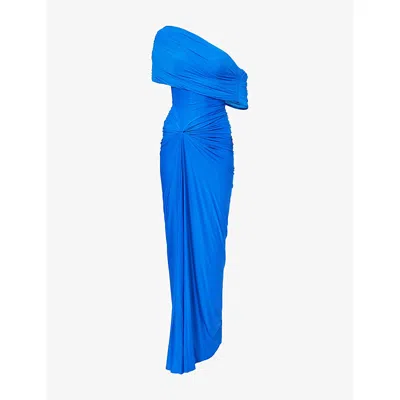 Deme Womens Katya Draped Stretch-jersey Maxi Dress Electric Cobalt