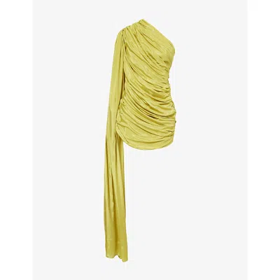 Deme Womens The Anna Ruched Stretch-woven Mini Dress Olive Gold