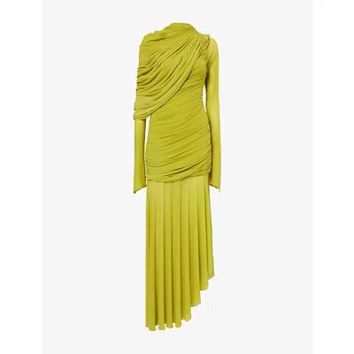 Deme Womens The Isla Draped Stretch-woven Maxi Dress Olive Gold