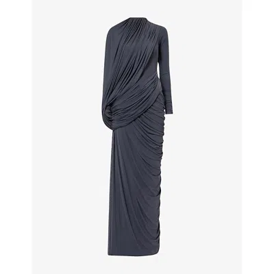 Deme Womens The Suzie Draped Stretch-woven Maxi Dress Dark Ash Grey