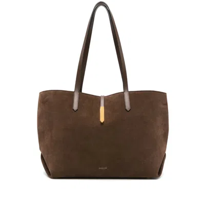 Demellier Tokyo Leather-trimmed Suede Tote In Brown