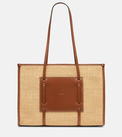 Demellier Capri Leather-trimmed Raffia Tote Bag
