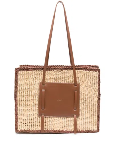 Demellier Neutral The Capria Raffia Tote Bag In Neutrals