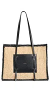 DEMELLIER CAPRI TOTE WARM RAFFIA & BLACK SMOOTH