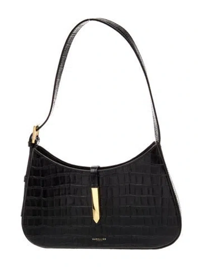 Pre-owned Demellier Embossed Leather Tokyo Croc-effect Leather Shoulder In Black