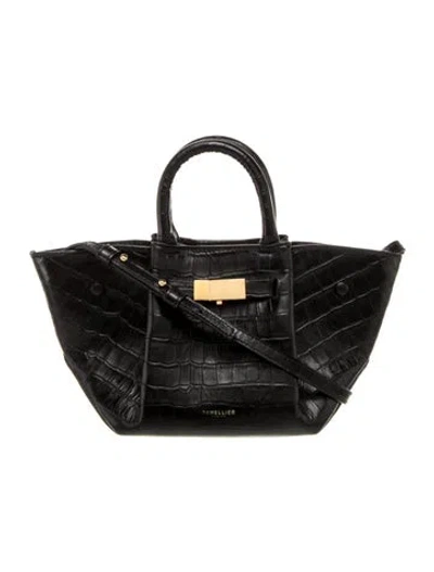 Pre-owned Demellier Embossed Leather Top Handle Bag In Black