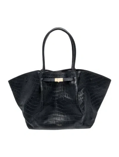 Pre-owned Demellier Embossed Leather Tote In Blue