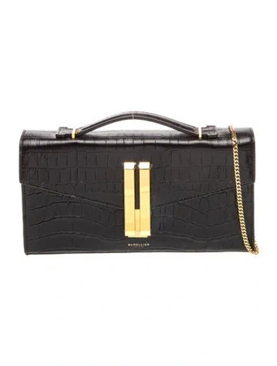 Pre-owned Demellier Embossed Leather Vancouver Clutch Long In Black