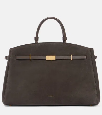 Demellier Hudson Leather-trimmed Raffia Tote Bag In Brown