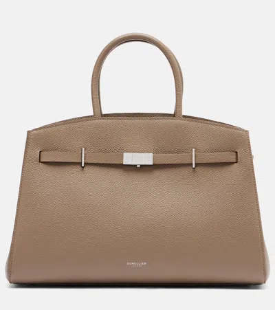 Demellier Hudson Midi Leather Top-handle Bag In Sand
