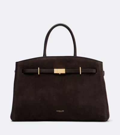 Demellier Hudson Midi Suede Tote Bag In Brown