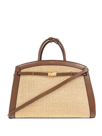 Demellier Hudson Raffia Leather Tote Bag In Nude