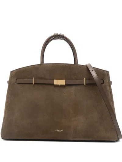 Demellier Hudson Top-handle Suede Tote Bag In Brown