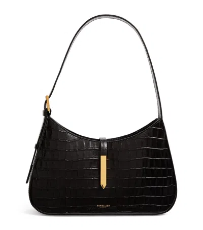 Demellier Leather Croc-effect Tokyo Shoulder Bag In Black