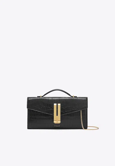Demellier London The Vancouver Croc-embossed Leather Clutch In Black