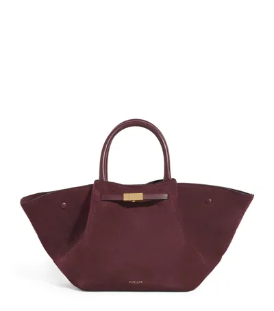 Demellier Medium Suede New York Tote Bag In Burgundy