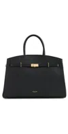 Demellier The Hudson Midi Grained Leather Top Handle Bag In Black