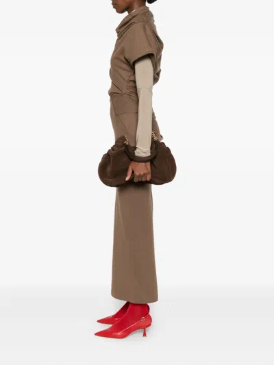 Demellier Midi Miami Suede Shoulder Bag In Brown