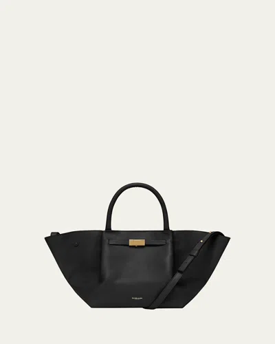 Demellier Midi New York Buckle Leather Tote Bag In Black Small Grain